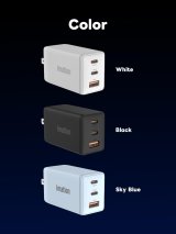 imation PD 65W AC充電器 3ポート（USB-C x2、USB-A x1）GaN II採用 折りたたみ式プラグ 急速充電対応 ACアダプター 