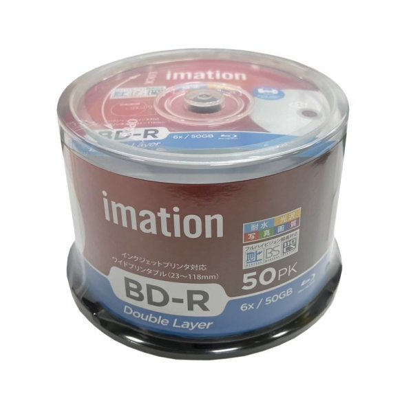 画像1: imation ＩＭ０９５   録画用耐水・光沢写真画質（ウォーターシールド）録画用ＢＤ-Ｒ DL 6倍 １スピンドル５０枚  (1)